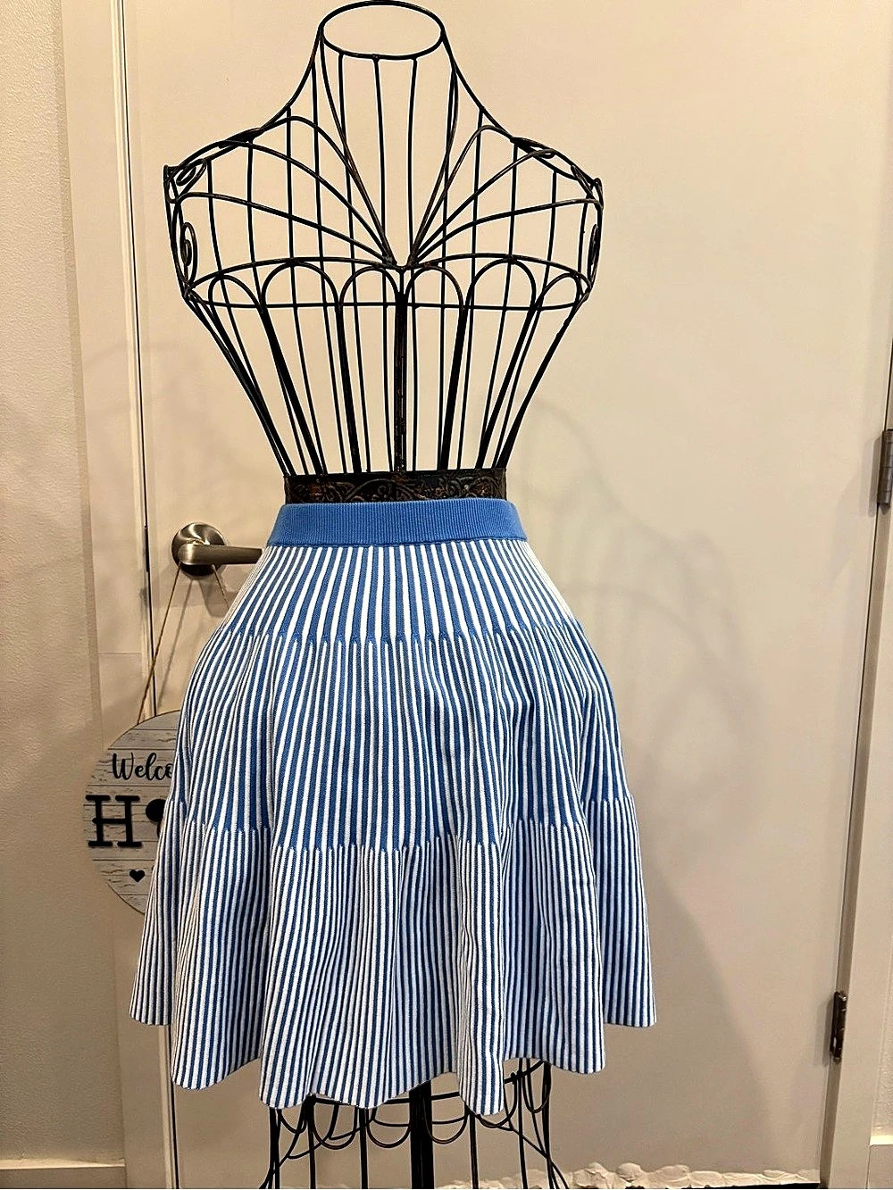 Free Assembly Ribbed Stitch Tiered Mini Skirt Blue & White XXL (20)